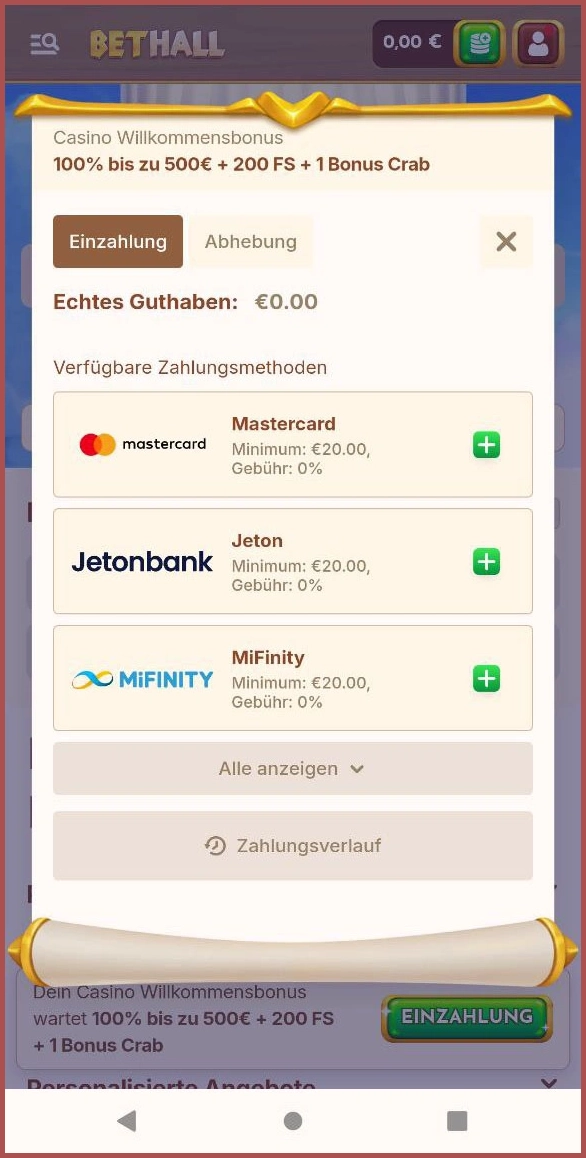 Einzahlungsoptionen im Überblick für Bethall Kunden