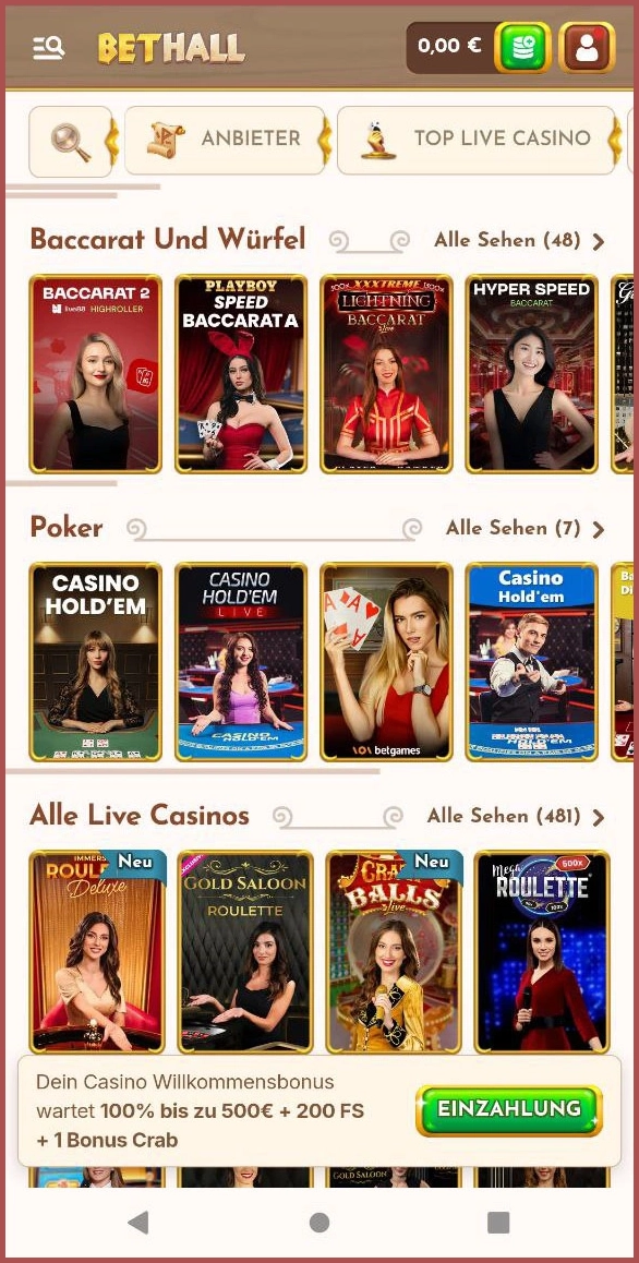 Live Tischspiele wie Roulette & Blackjack bei Bethall