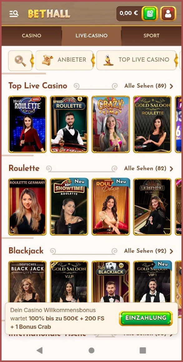 Live-Casino Spielanbieter bei Bethall im Überblick