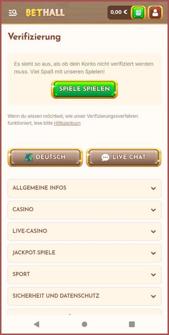 Bethall Casino Verifizierung – Dokument hochladen zur Kontobestätigung