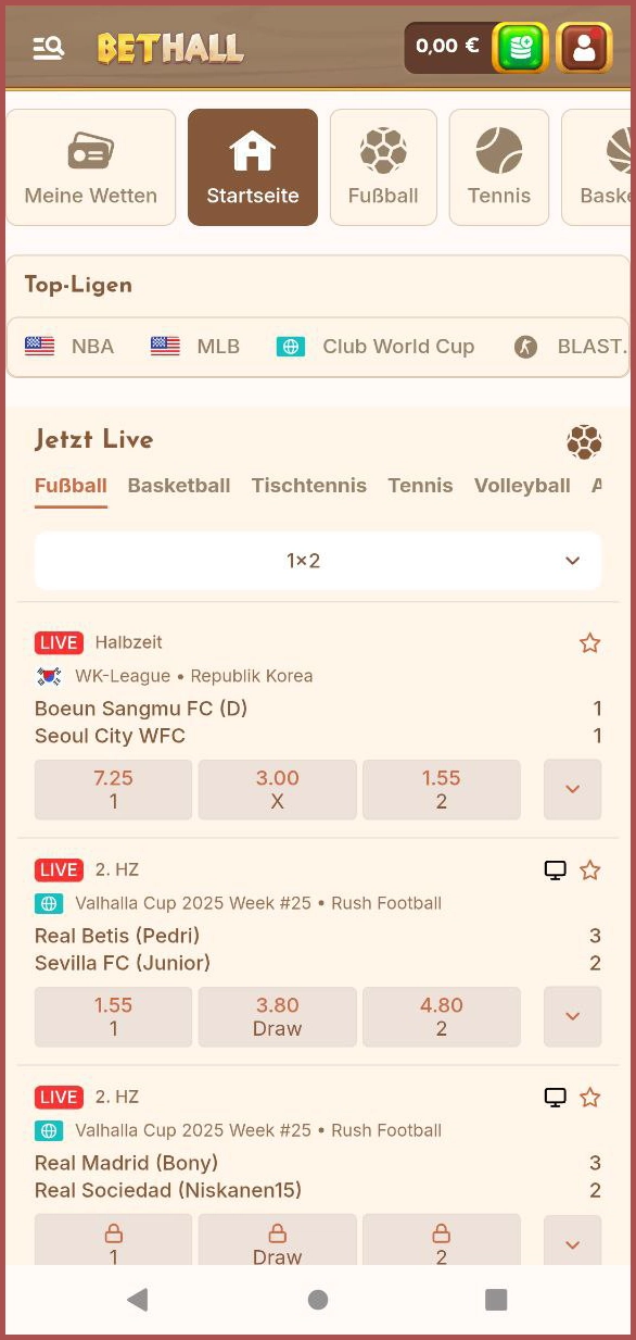 Pre-Match Wetten auf Sportevents bei Bethall platzieren